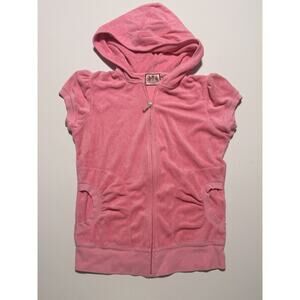 Vnt Y2K 'Juicy Couture' Youth Med short-sleeve terry cloth hoodie Pink